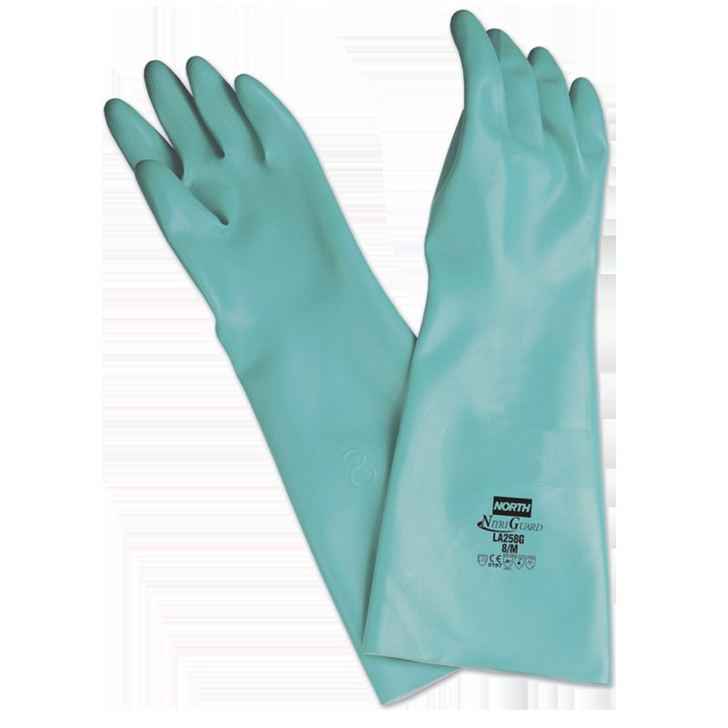 [370107202] GUANTE NITRILO VERDE SIN SOPORT 25MIL ESP. 18"LONG. RF: LA258G TALLA 7