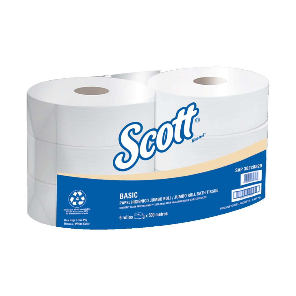 [159900184] PAPEL HIGIENICO SCOTT BASIC HOJA SENCILLA BLANCO ROLLO X 500MTS (CAJA X 6 ROLLOS) REF: 30228820