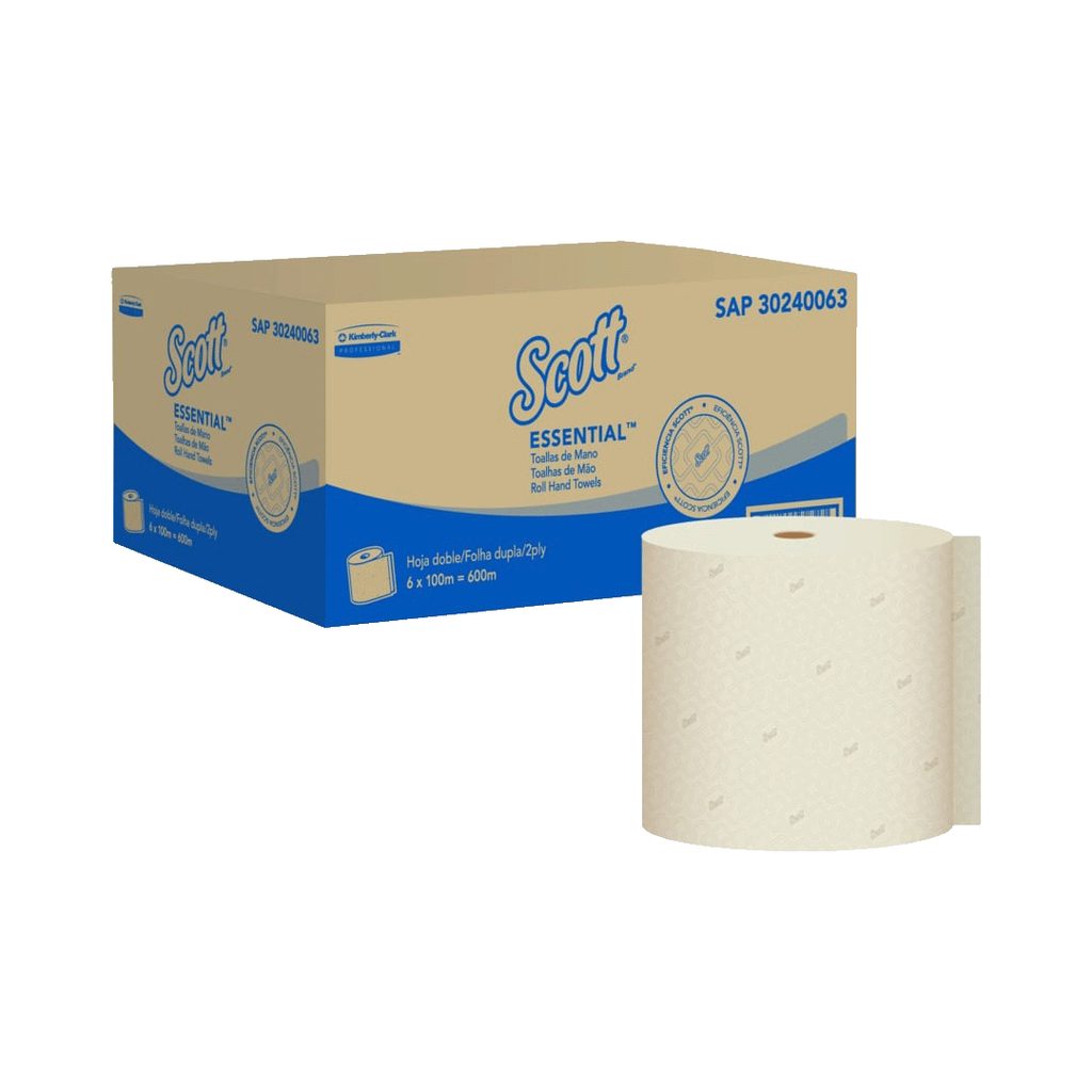 [159900352] TOALLA DE MANOS SCOTT ESSENTIAL DOBLE HOJA NATURAL ROLLO X 100MTS (CAJA X 6 ROLLOS) REF: 30208503/30240063