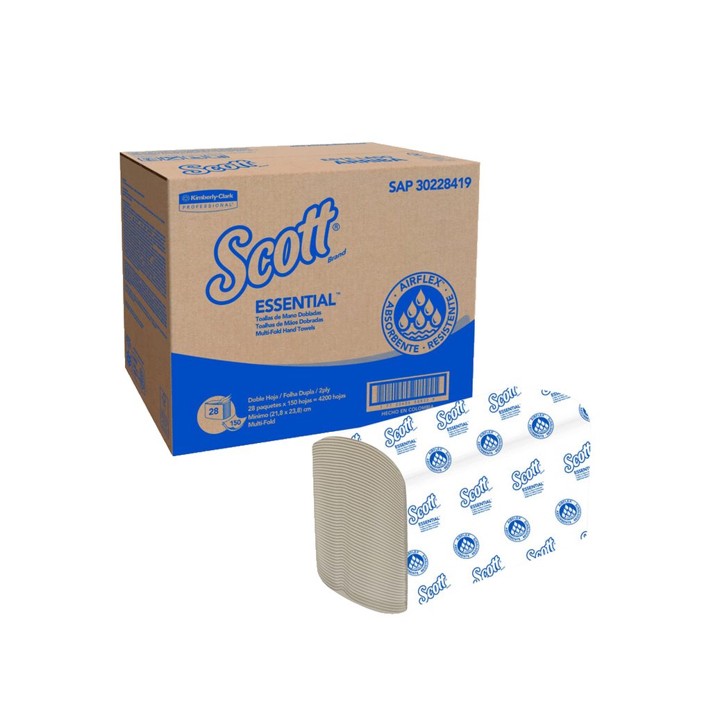 [159900382] TOALLA DE MANOS SCOTT ESSENTIAL DOBLE HOJA NATURAL DOBLADA EN Z X 150 UND (CAJA X 28 PAQUETES) REF: 30228419