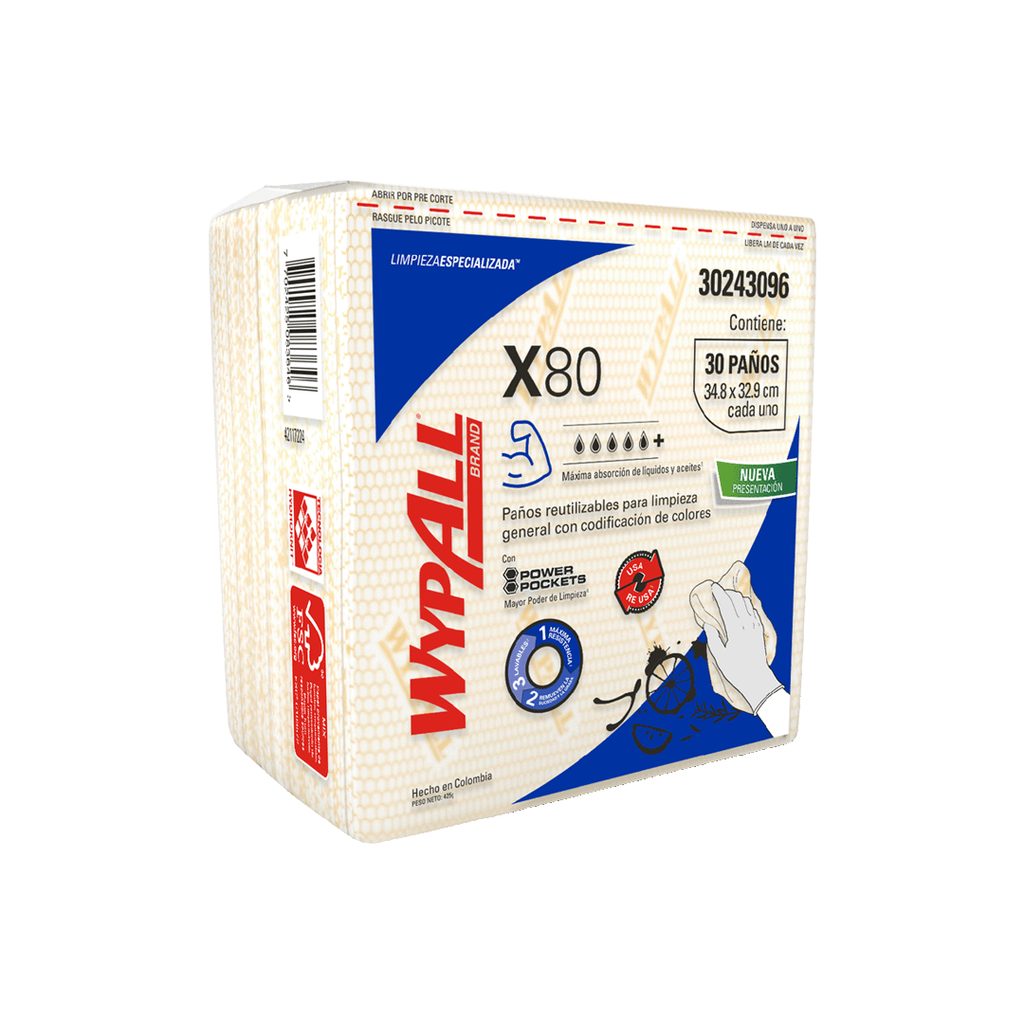 [152040095] WYPALL X-80 PLUS PRE-DOBLADO AMARILLO X 30 PAÑOS (35.5CM X 33.5CM) REF: 30218808/30228270 / 30243096