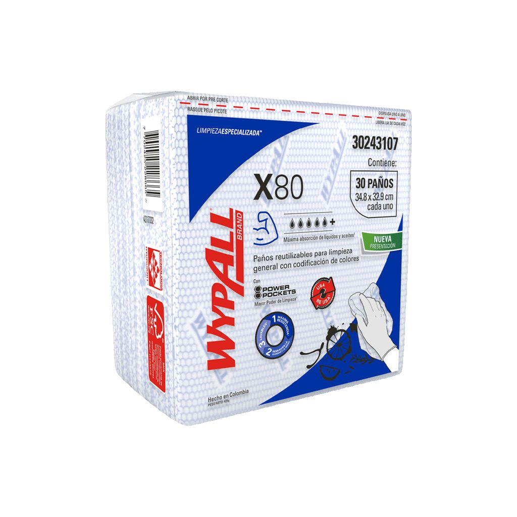 [152040080] WYPALL X-80 PLUS PRE-DOBLADO AZUL X 30 PAÑOS (35.5CM X 33.5CM) REF: 30218777/30228273 / 30243107