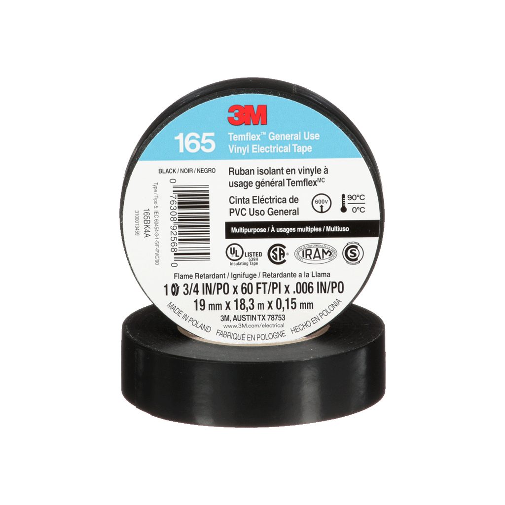 [073000198] CINTA DE PVC TEMFLEX 165 NEGRO DE 19 MM X 18.3 M *C.E.*