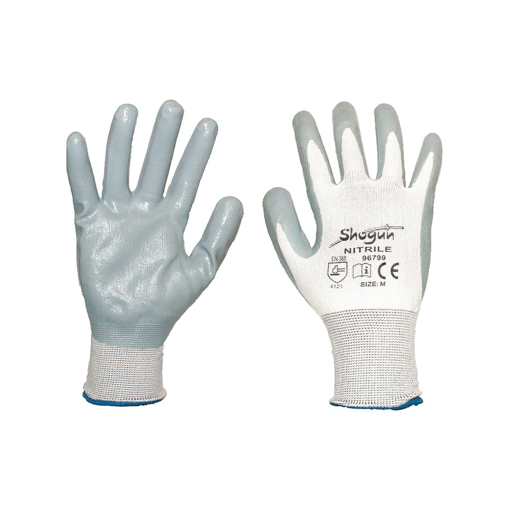 GUANTE MCR SAFETY SHOGUN POLIESTER NITRILO BLANCO REF: 96799L
